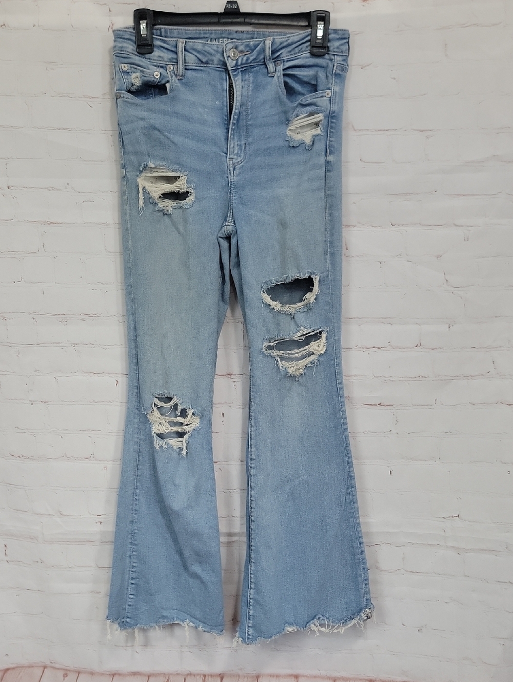 American Eagle Outfitters Light Blue Distressed Flare Jeans